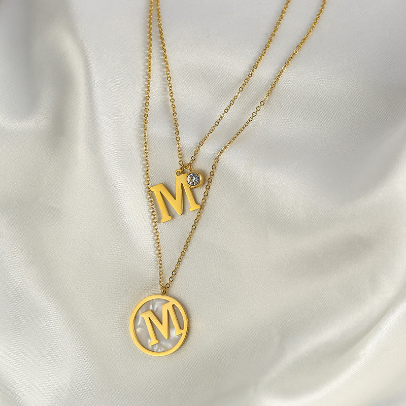 Titanium Steel M Letter Double Layer Necklace Long 2025 New Korean Internet Celebrity Sweater Chain High-end Collarbone Chain Accessory
