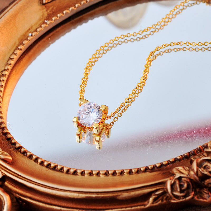 Fashion Versatile High-End Light Luxury Necklace Ultra Shiny Four-Claw Bullhead Zircon Collarbone Chain Elegant Petite Necklace for Women