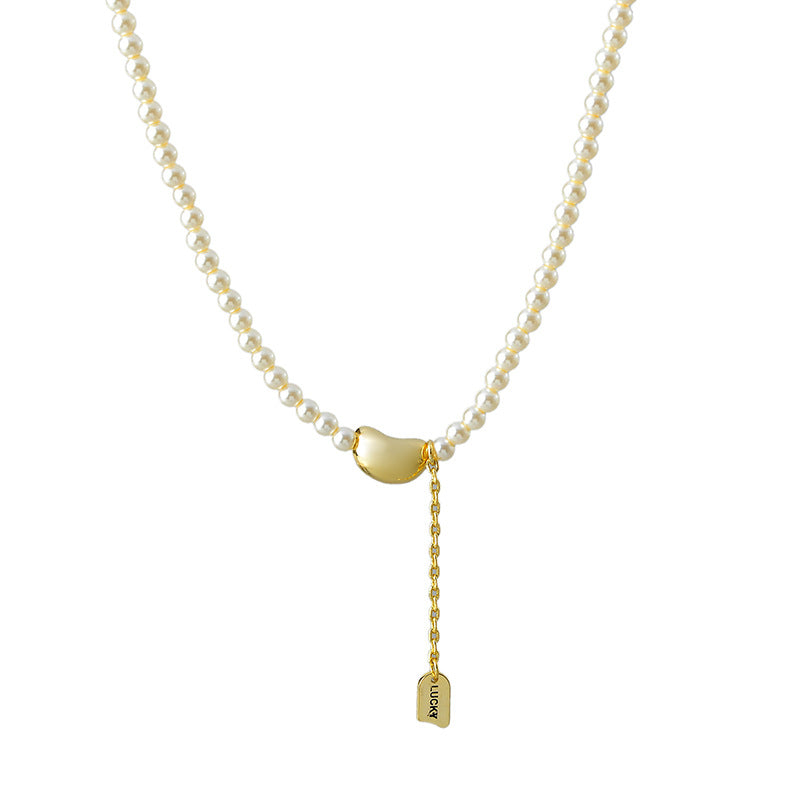Hot-Selling Pearl Acacia Bean Necklace for Women, Light Luxury Elegant Designer High-End Sense Neck Chain with Tassel Lucky Clavicle Chain