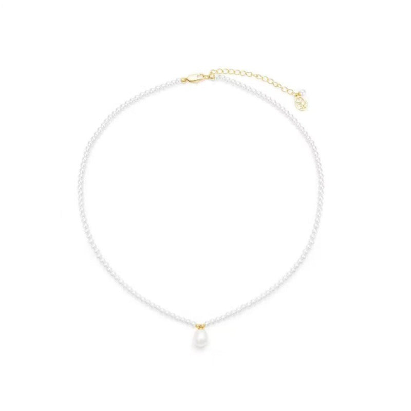 Korean Simple Pearl Pendant Necklace Elegant Retro Versatile 4MM Necklace Light Luxury High-end Sense Jewelry for Women