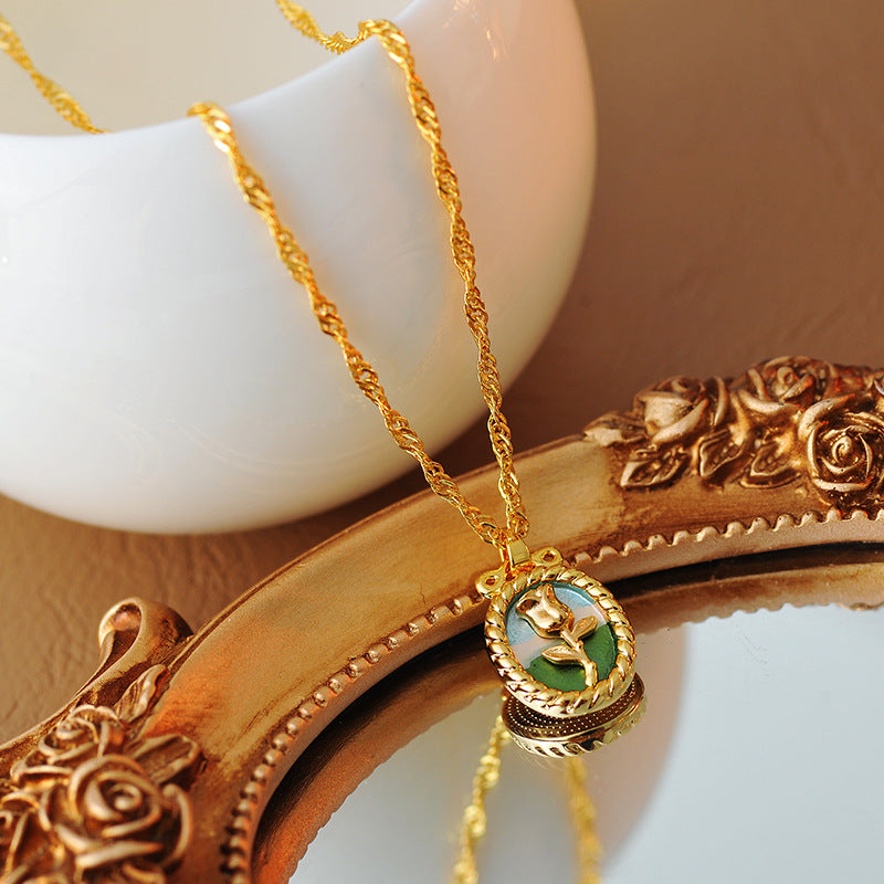 New Year's Retro Oil Painting Style Necklace Light Luxury Niche Design Tulip High-end Clavicle Chain Necklace