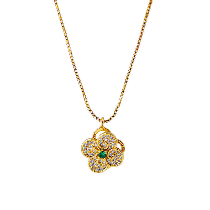 South Korea Namdaemun New Luxury Niche Four-Leaf Clover Pendant Inlaid with Zirconia Luxury Necklace A10270