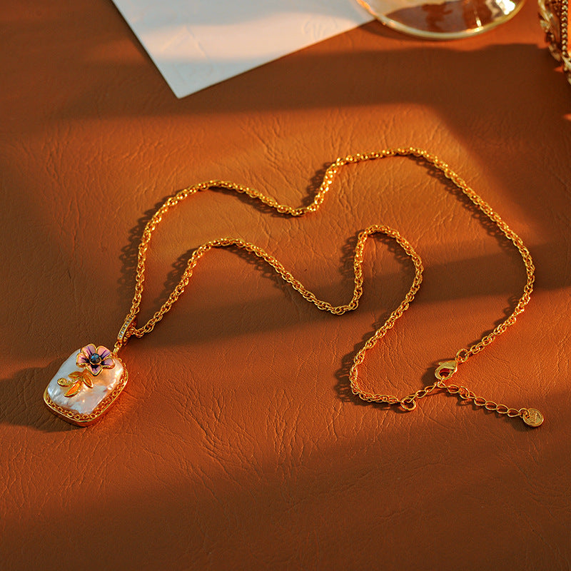 Monet Garden Vintage Necklace Natural Baroque Pearl Light Luxury Bead Retro Oil Painting Style Collarbone Chain One Piece