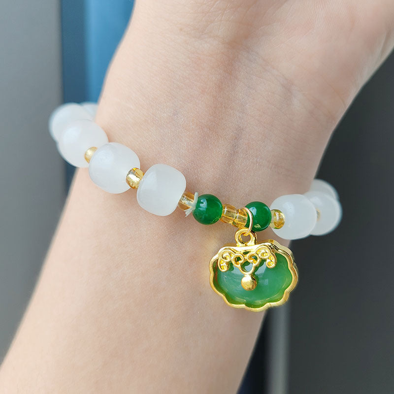 New Chinese Style National Style Imitation White Jade Bracelet for Women Fashion Jewelry Light Luxury Peace Lock Bracelet with Bowknot