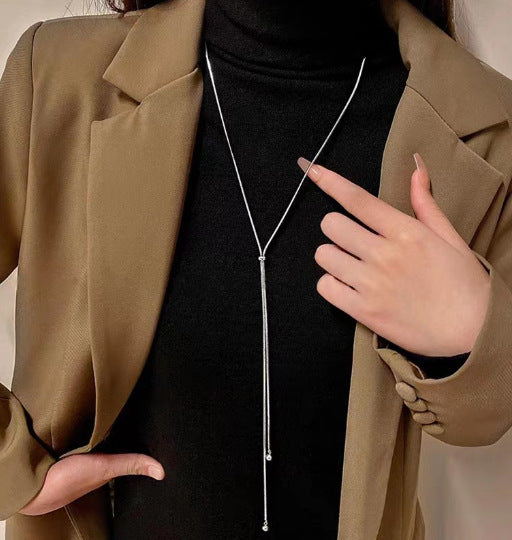 Pull-Out Sweater Chain Long High-End Snake Bone Chain 18K Gold Simple Titanium Steel Non-Fading Necklace for Women Light Luxury Niche