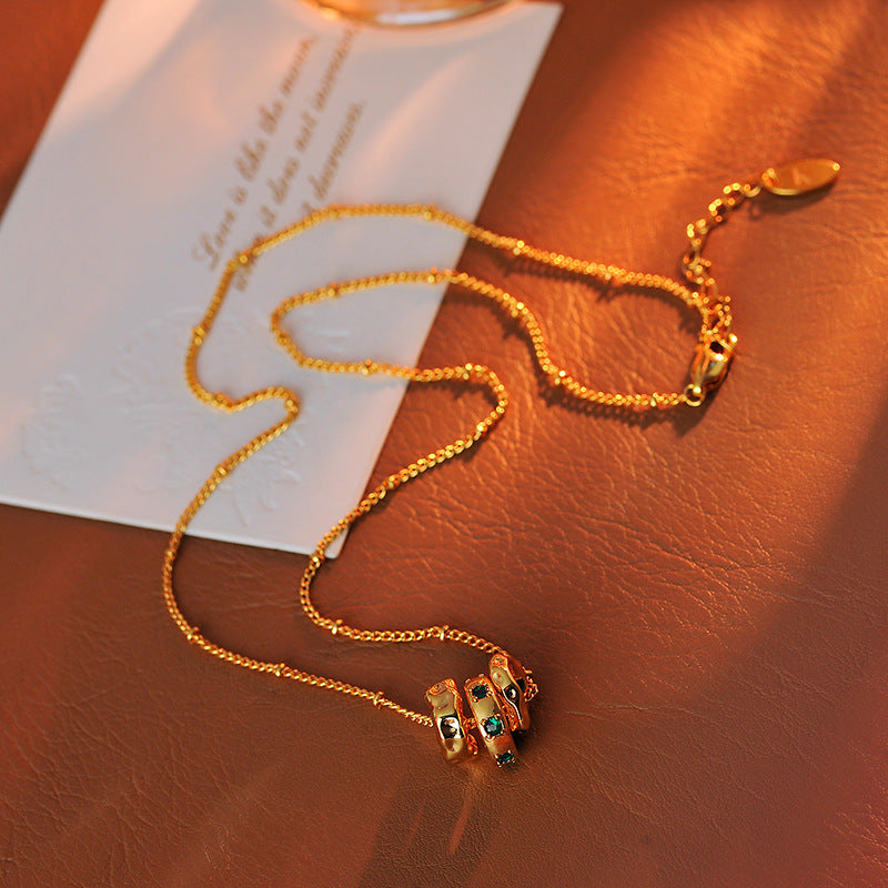 New Chinese Style Retro Multi-Circle Emerald Zircon Collarbone Chain Simple High-End Fashion Necklace