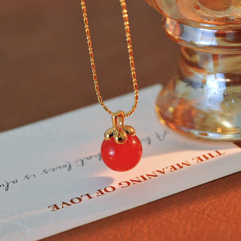 Everything Goes Well Red Agate Necklace for Women New Fashion High-end Autumn Winter Sweater Chain One Piece
