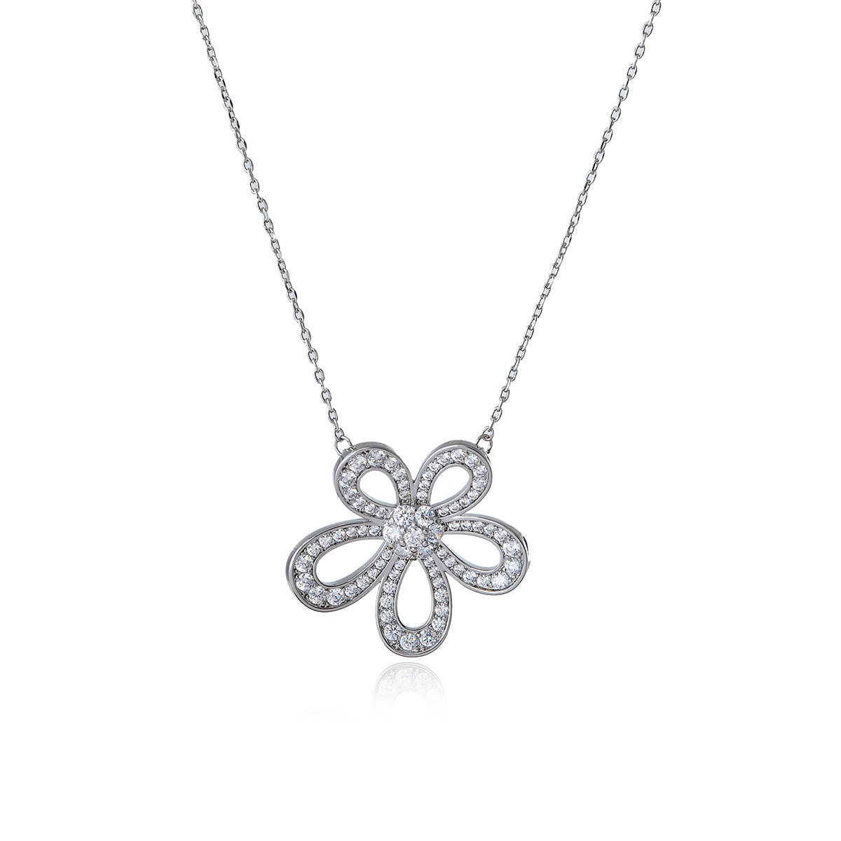 Micro Pave Zircon Five-Petal Flower Necklace Light Luxury Niche Women High-End Design New Hot-Selling Elegant