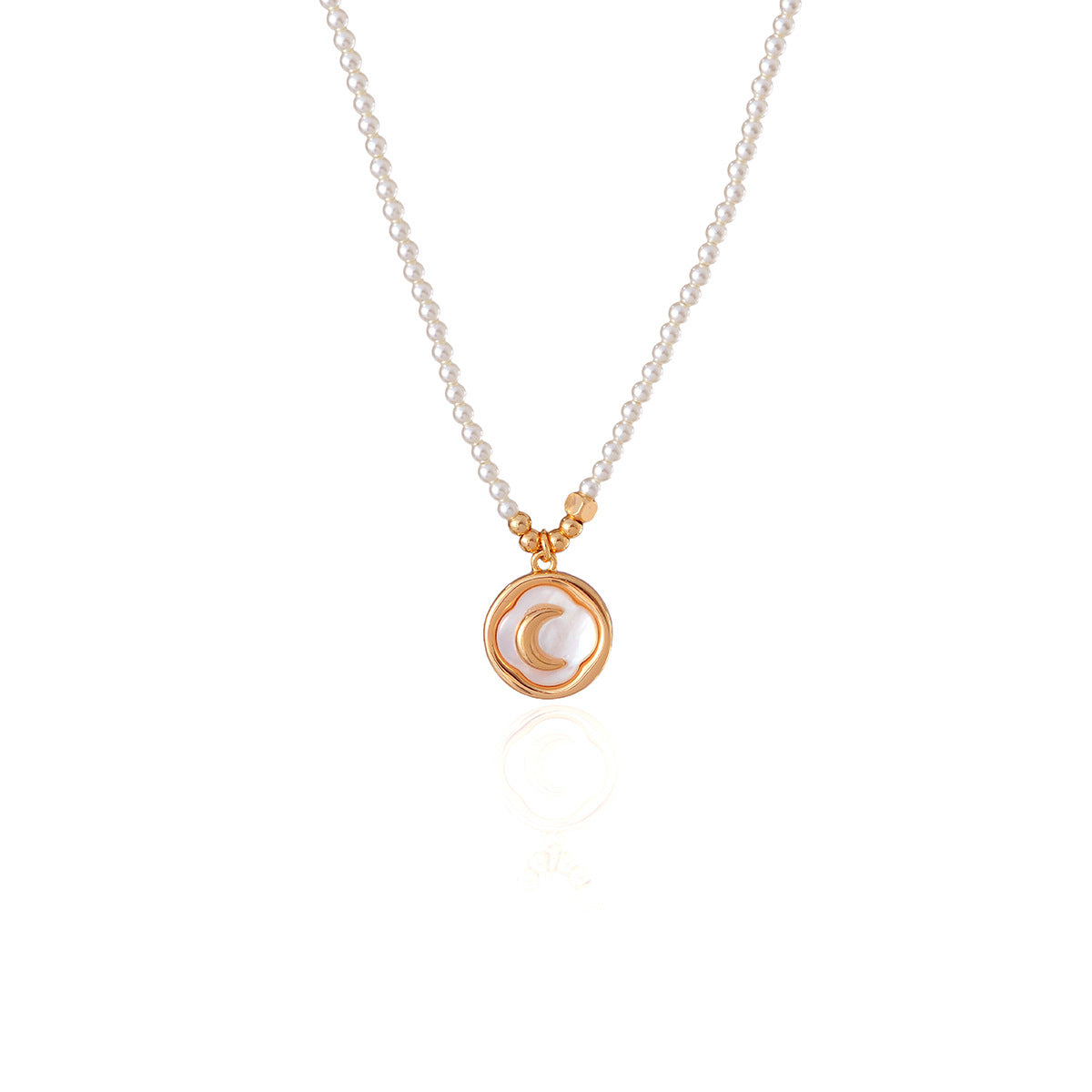 Moon Necklace Real Gold Electroplated Moon French Pearl Necklace Light Luxury Collarbone Chain High-end Necklace
