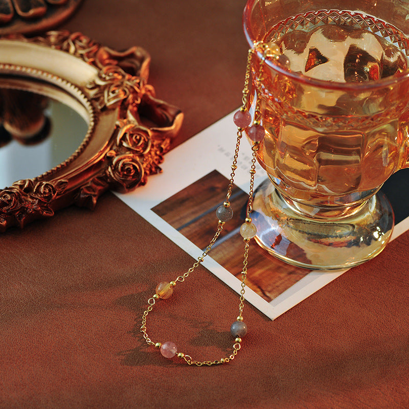 Japanese Retro Sweet Colorful Natural Stone Delicate Versatile Elegant Short Necklace Collarbone Chain A10190