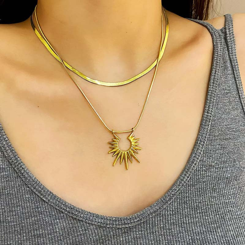 Titanium Steel Double Layer Stacked Collarbone Chain New Hot-Selling Sun God Light Luxury Niche High-End Spring Summer Women's Necklace