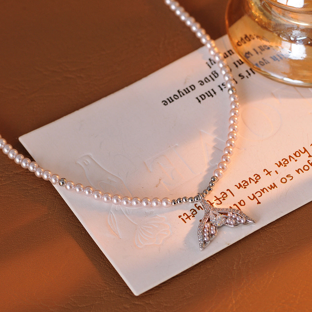 Fishtail Pearl Necklace Xiaohongshu New Hot-Selling Fishtail Collarbone Chain Exquisite Summer Neck Chain