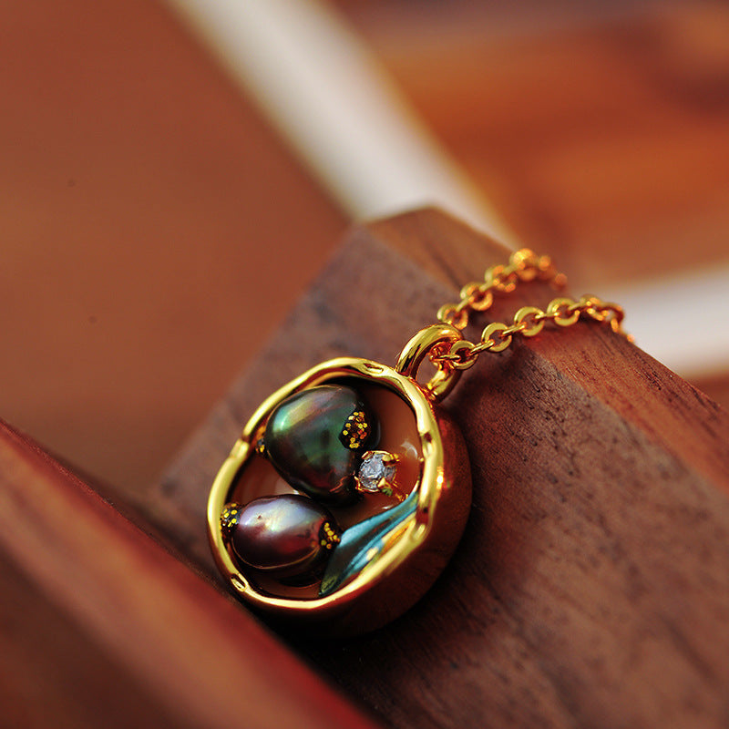 Oil Painting Style Medieval Pendant Baroque Pearl Necklace for Women Light Luxury Niche National Style Sweater Chain A10185