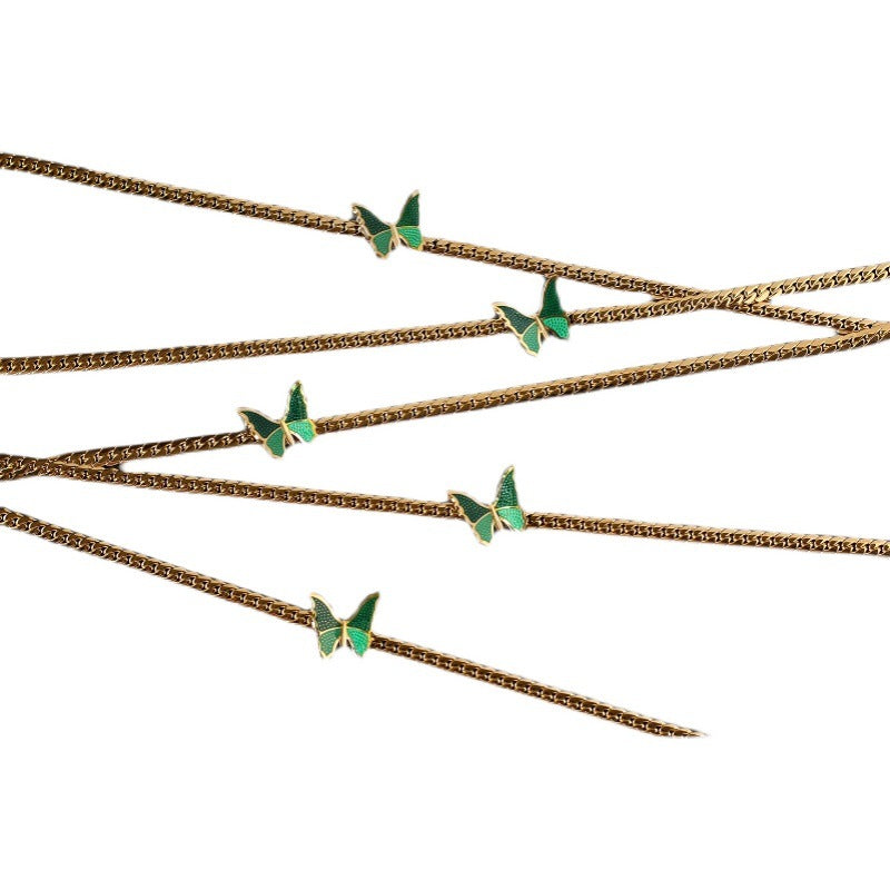 Vintage Style Green Butterfly Choker Necklace Cuban Necklace Collarbone Chain Titanium Steel 18K Gold Plated Non-Fading
