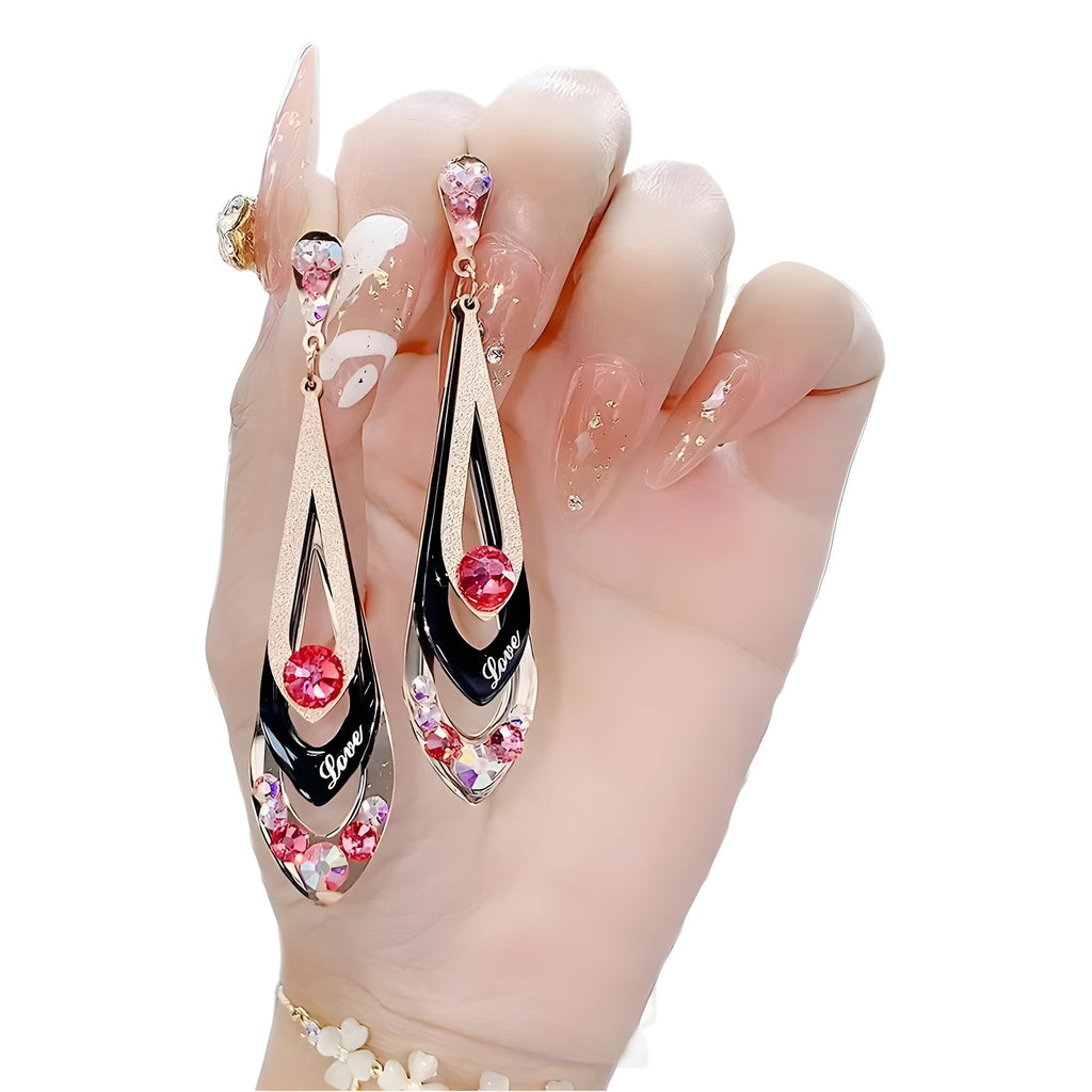 Korean Style Diamond-Studded Rhombus Matte Titanium Steel Long Earrings for Women Versatile Face-Slimming Earrings Internet Celebrity Ear Accessories