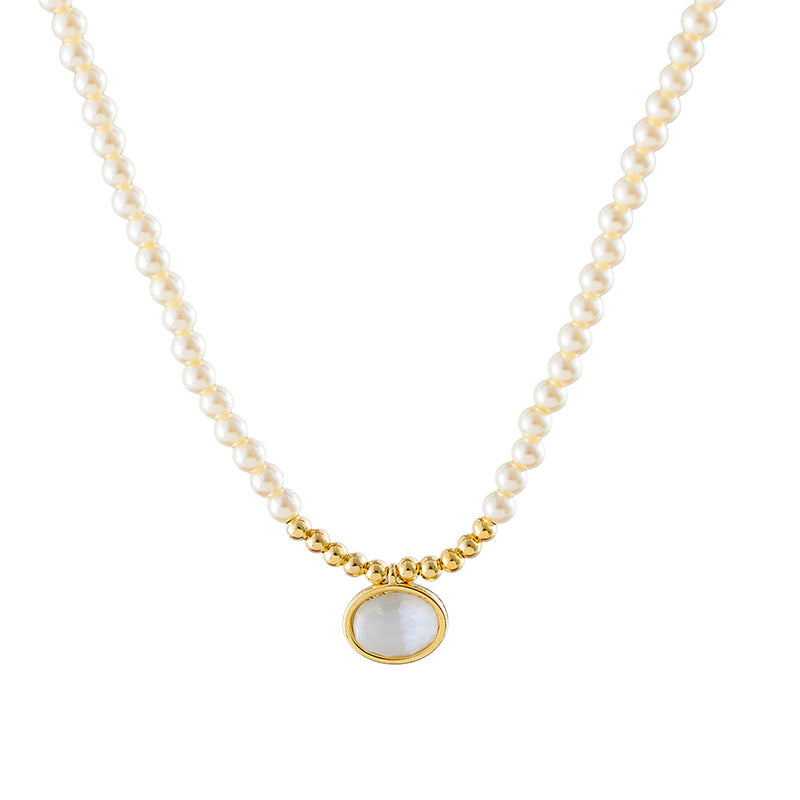 Korean Version Xiaomi Pearl Necklace New Cat's Eye Stone Pendant Light Luxury Niche Autumn Winter Accessory One Piece