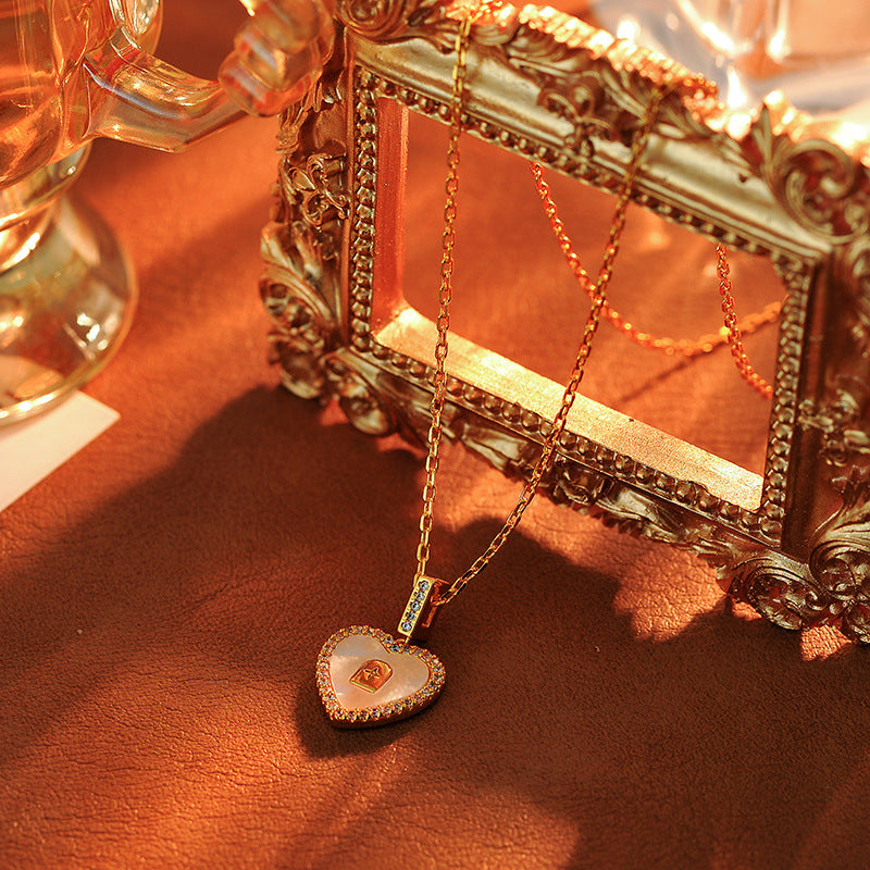 New Micro Inlaid Zircon Heart Necklace Chanel Style Elegant High-end Earrings Slimming Fashion Versatile Jewelry Set