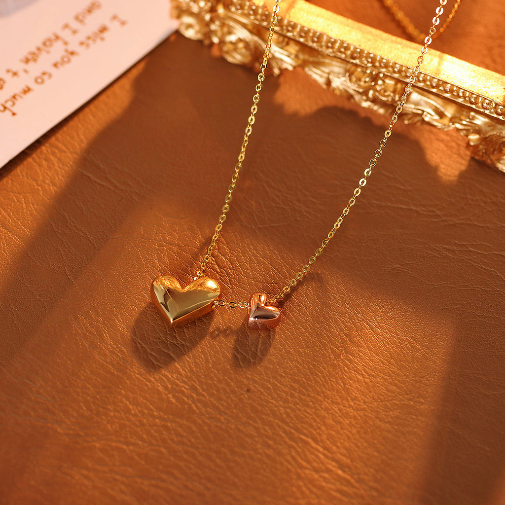 Heart Necklace Real Gold Plated 3D Heart Necklace for Women Elegant and Beautiful High-end Collarbone Chain