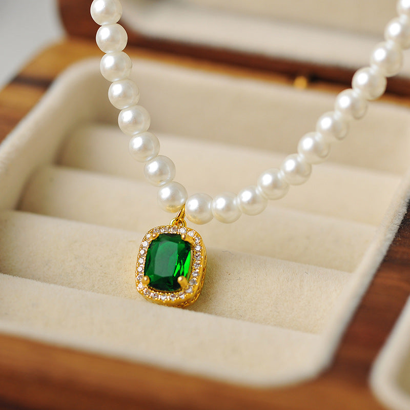 Real Gold Plated Zircon Pearl Necklace Simple High-end Elegant Collarbone Chain Fashion Versatile Light Luxury Jewelry