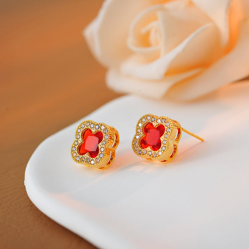 Korean Fashion Necklace Light Luxury Temperament Four-Leaf Clover Collarbone Chain Niche Design High-End Versatile Collarbone Chain