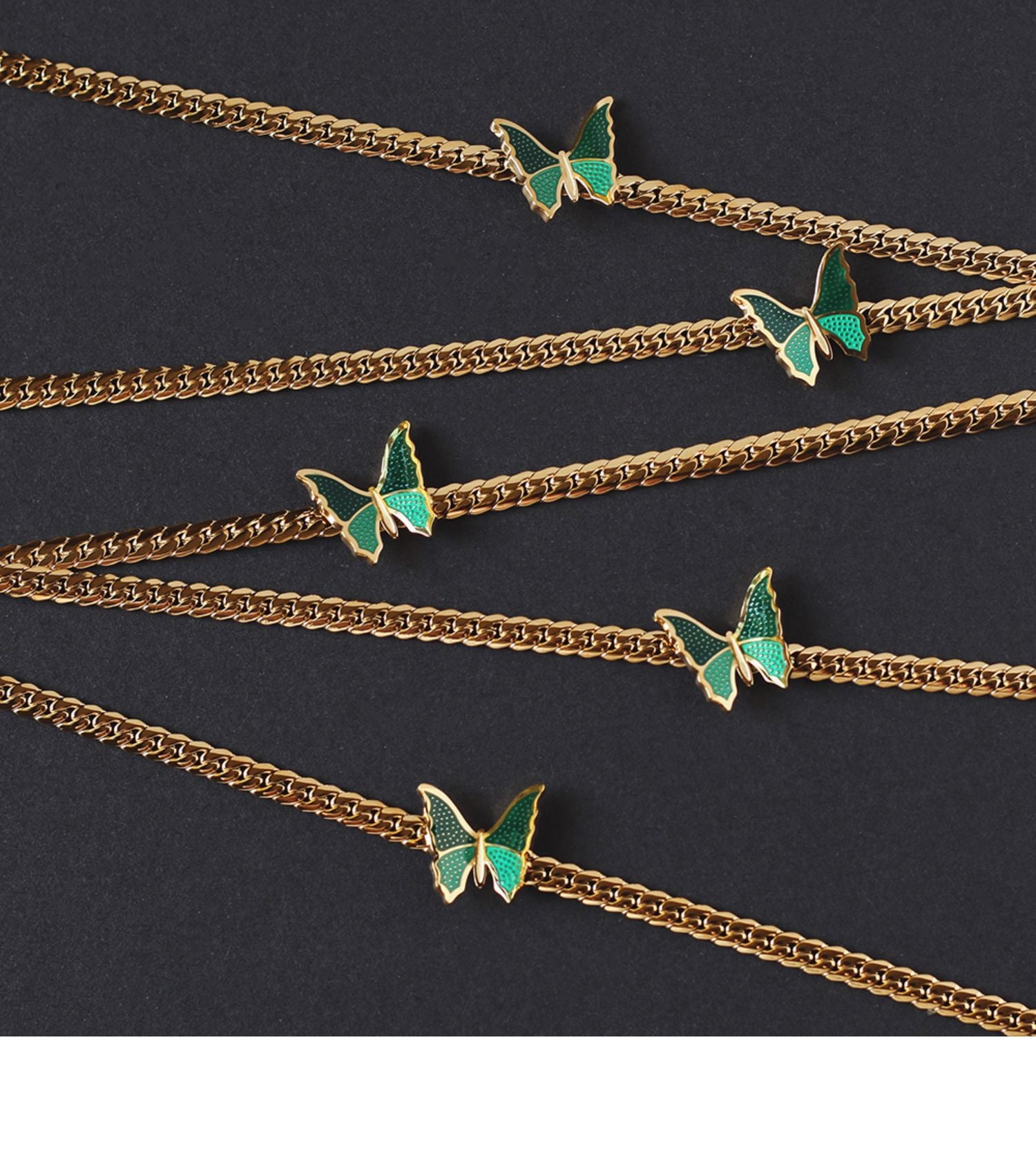 Vintage Style Green Butterfly Choker Necklace Cuban Necklace Collarbone Chain Titanium Steel 18K Gold Plated Non-Fading