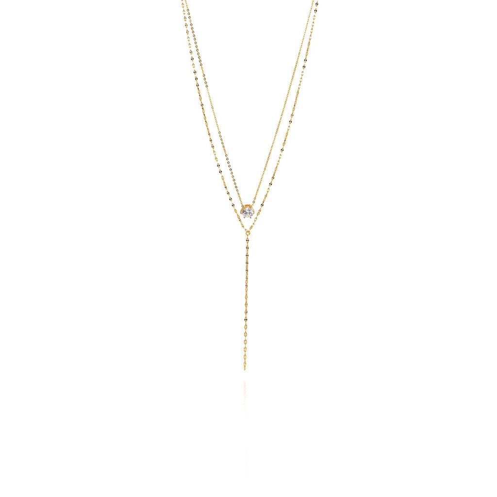 Long Tassel Necklace Light Luxury Elegant High-end Neck Chain Zircon Pendant Double Layer Stacked Collarbone Chain