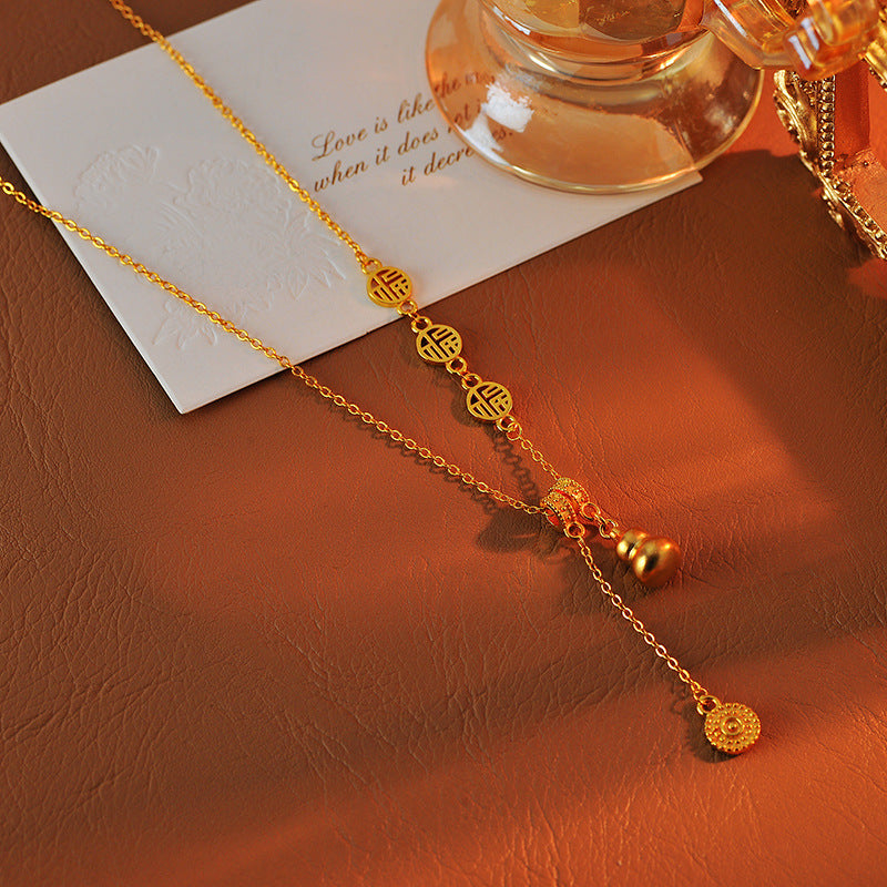 2025 New Gold Fortune Character Gourd Pendant Necklace for Women Autumn Winter Sweater Chain High-end Light Luxury Niche Accessories