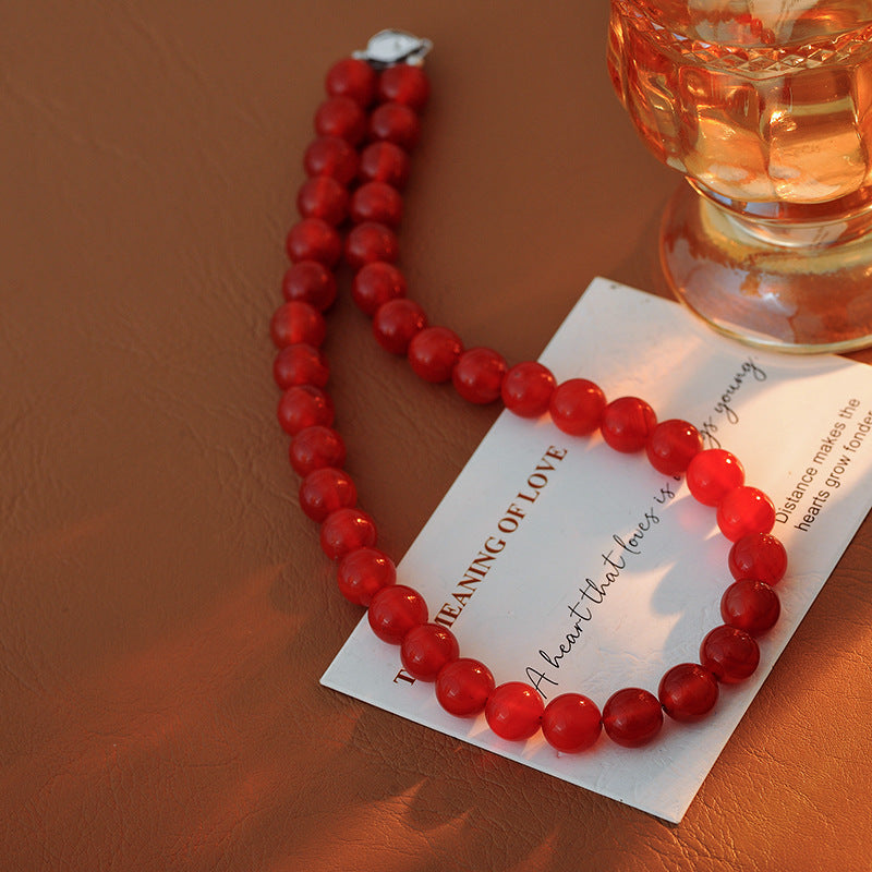 New Chinese Style Natural Red Agate Beaded Necklace Accessories for Women, New Hot-Selling High-End Collarbone Choker