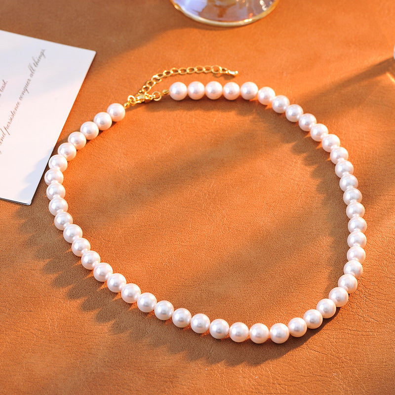 Ins Style Commuting Essential High-Quality Texture Ins Retro Shijia Zhengyuan Strong Light White Pearl Necklace