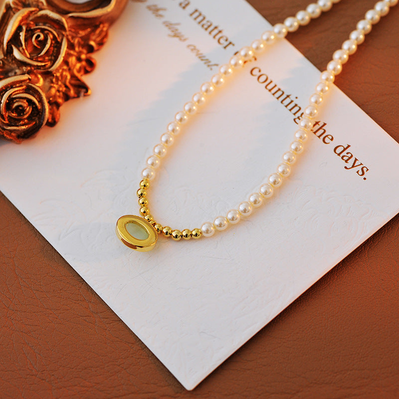 Korean Version Xiaomi Pearl Necklace New Cat's Eye Stone Pendant Light Luxury Niche Autumn Winter Accessory One Piece