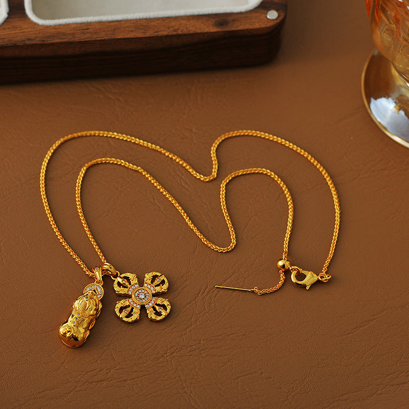 Inlaid Diamond Vajra Pendant DIY Accessories Wei Xue Same Style Ancient Method Sand Gold Inlaid Diamond Cross Vajra Pixiu Pendant