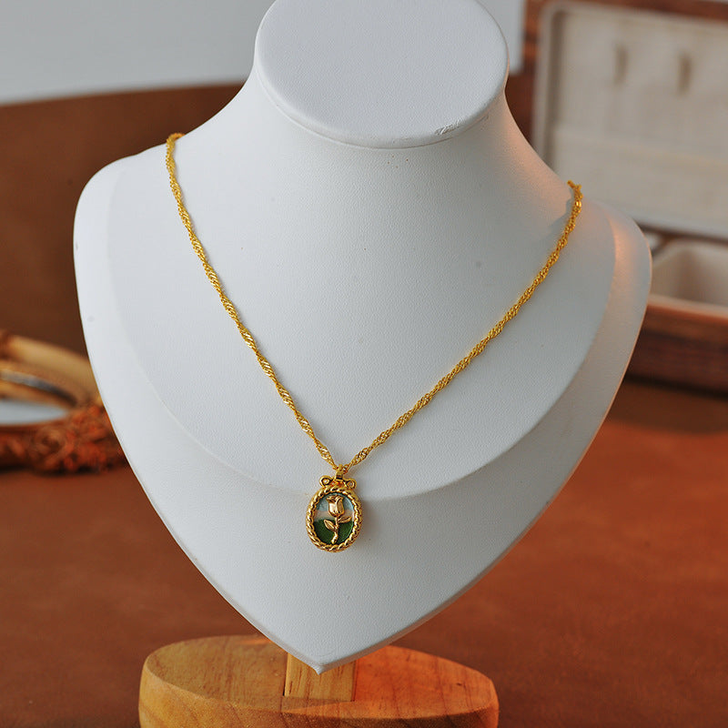 New Year's Retro Oil Painting Style Necklace Light Luxury Niche Design Tulip High-end Clavicle Chain Necklace