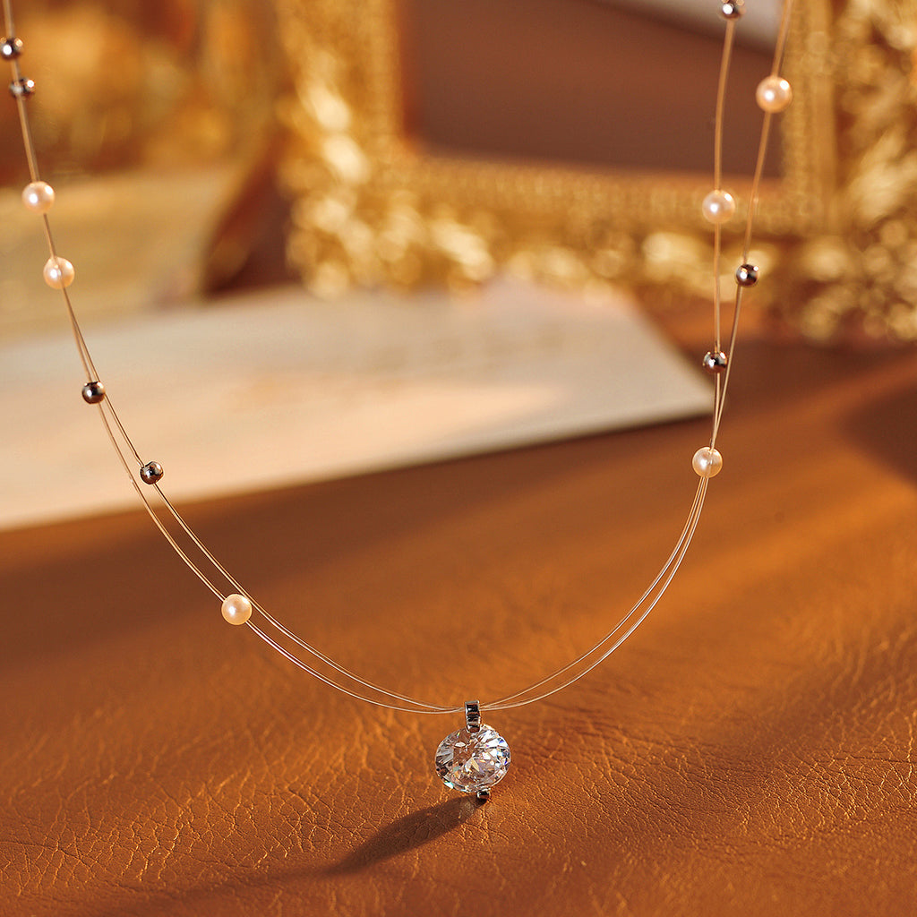 Gypsophila Double Layer Stacked Necklace for Women, High-End Luxury Niche Pearl Choker Collarbone Chain