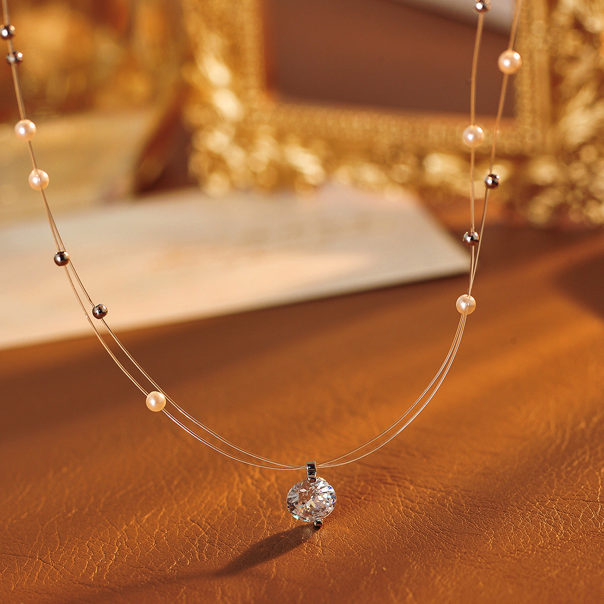 Gypsophila Double Layer Stacked Necklace for Women, High-End Luxury Niche Pearl Choker Collarbone Chain