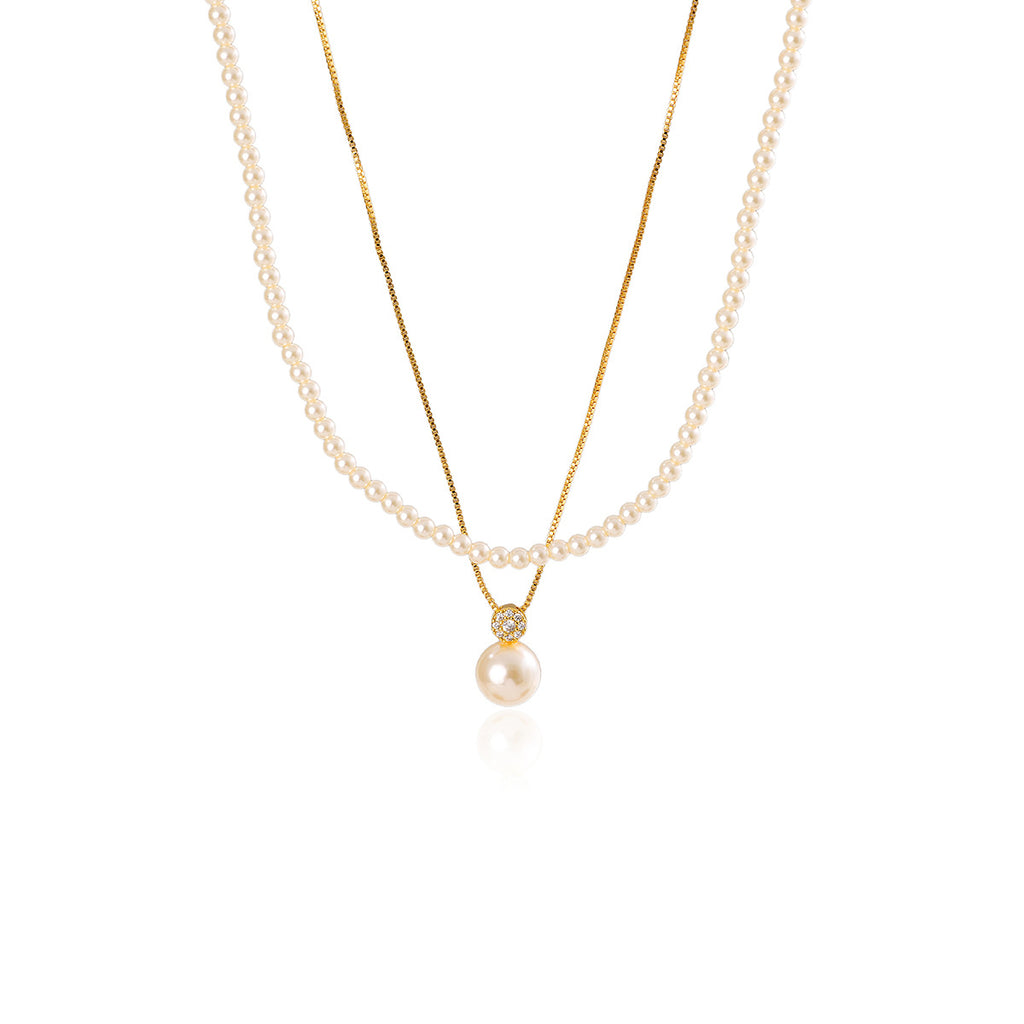 Shijia Zhenduo Hemp Single Pearl Pendant Necklace Autumn Winter Sweater Chain Elegant Double Layer Stacked Necklace