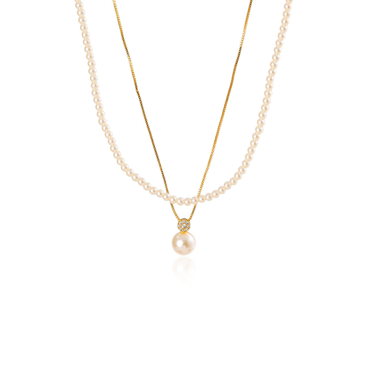 Shijia Zhenduo Hemp Single Pearl Pendant Necklace Autumn Winter Sweater Chain Elegant Double Layer Stacked Necklace