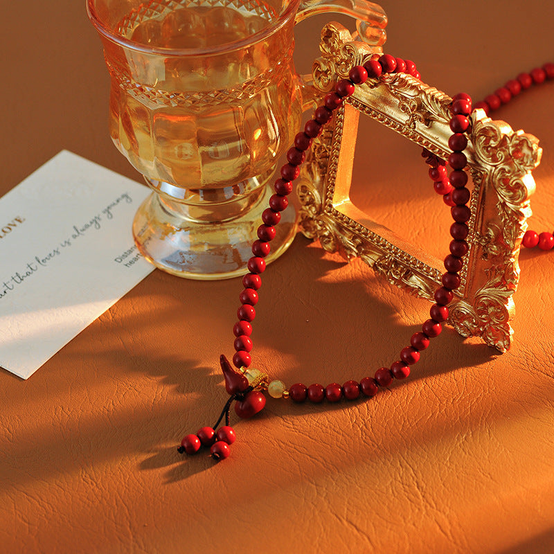 High Content Natural Cinnabar 6mm Bead Three Circle Bracelet Necklace Female Peace Gourd Long Bracelet Ethnic Style Purple Gold Sand