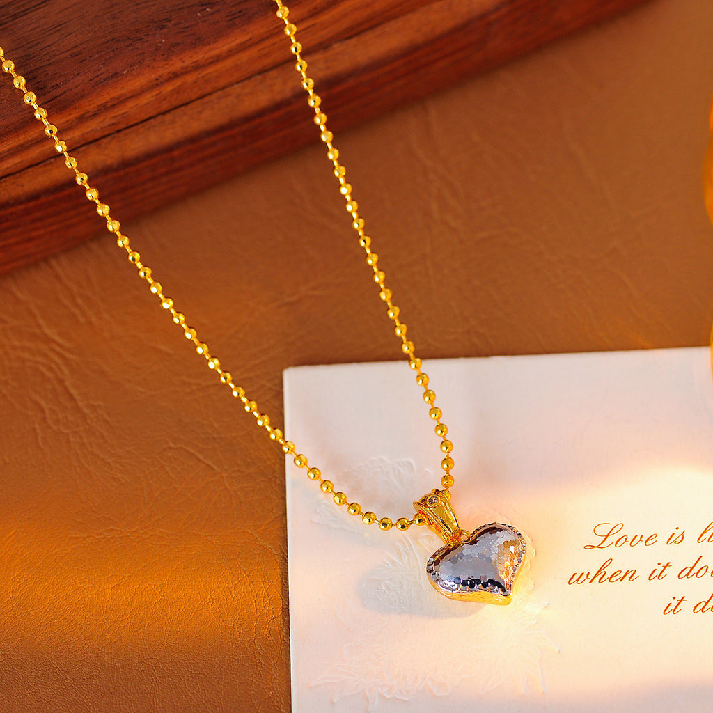 Double-Sided Brushed Matte Crushed Ice Heart Pendant Necklace Light Luxury High-End Summer Temperament Choker