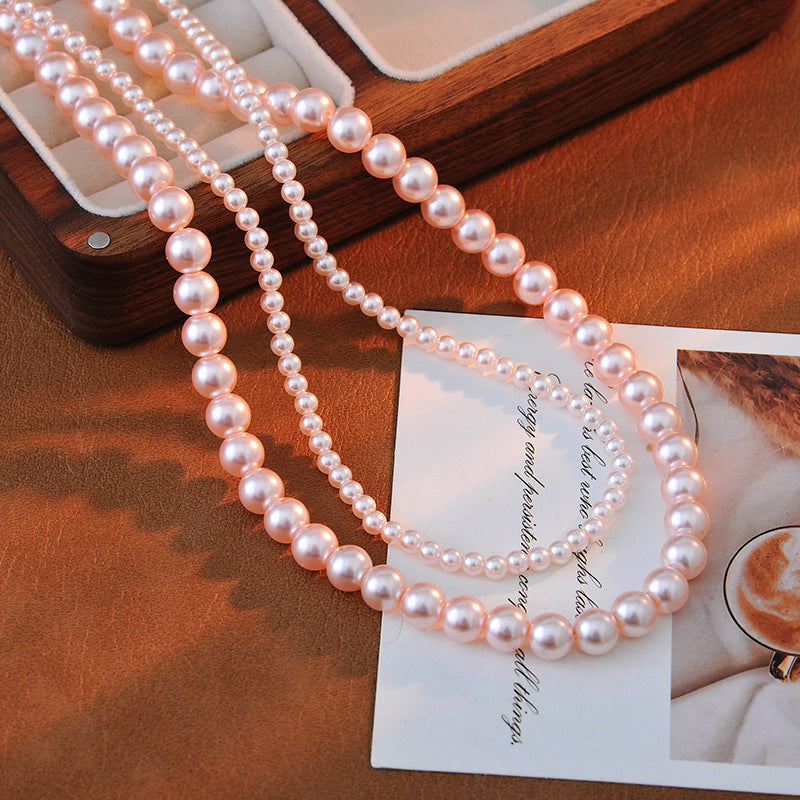 High-end Exquisite White Pink Manta Pink Purple 3+6 4+8 Pearl Bow Fashion Blogger Same Style Beaded Collarbone Chain