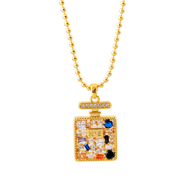 Korean Style Light Luxury Colorful Zircon No. 5 Square Earrings Necklace Versatile High-End Fashion Necklace Pendant