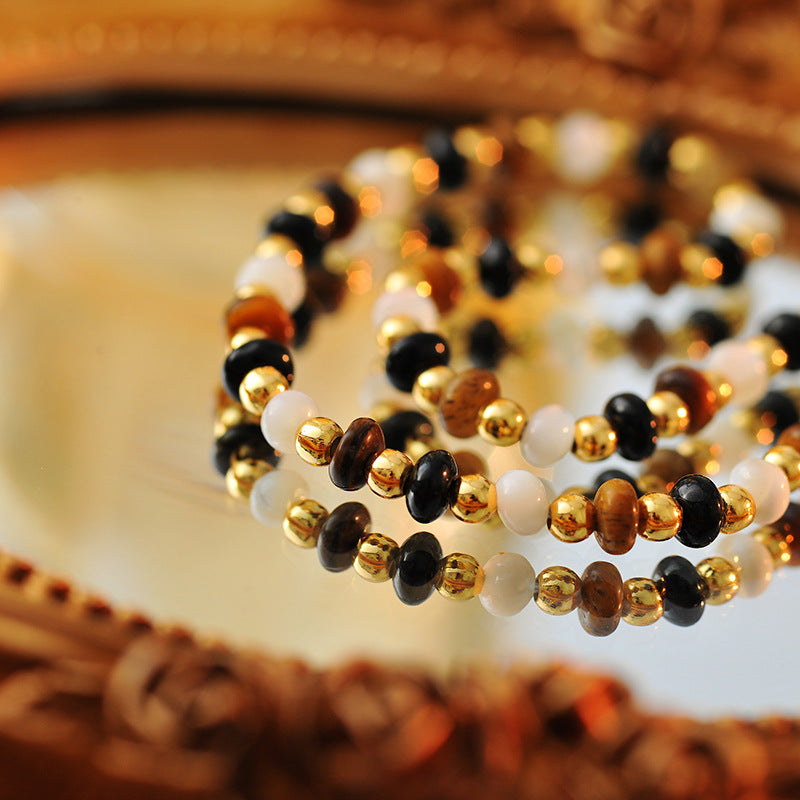 Hot-Selling Beaded Tiger Eye White Agate Pearl Necklace High-End Vintage Collarbone Chain Fashionable Light Luxury Elegant Jewelry