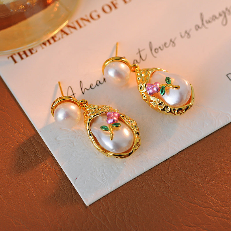 Natural Pearl Earrings Necklace Ring New Year Hot-Selling High-End Gold Niche Elegant High-End