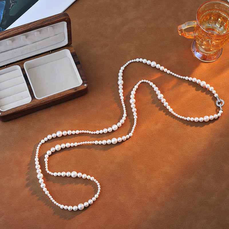 Imitation Shijia O-shaped Buckle Pearl Sweater Chain High Glossy Perfect Round Multi-layer Stacking High-end Vintage Long Elegant Necklace