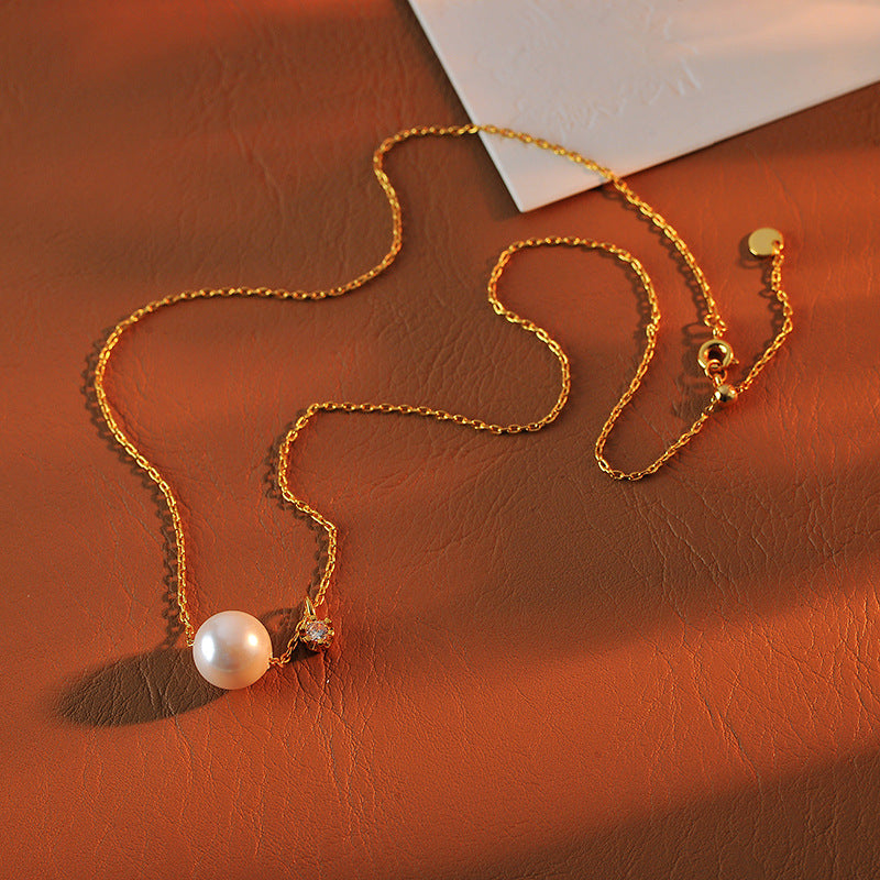 French Style Pearl Necklace for Women Summer Ins Light Luxury Niche Design Zircon Pendant High-end Clavicle Chain