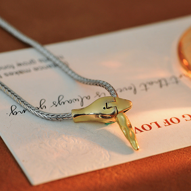 Year of the Snake Zodiac Necklace for Women, Pure Silver Sweater Chain, Light Luxury High-End Feel, Sweatshirt Chain, Autumn Winter Versatile Collarbone Chain Accessory