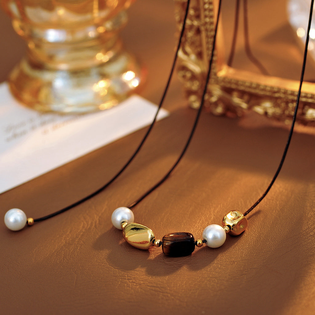 Tiger Eye Stone Melard Collarbone Chain Pendant Necklace New Accessory High-End Light Luxury Niche Jewelry