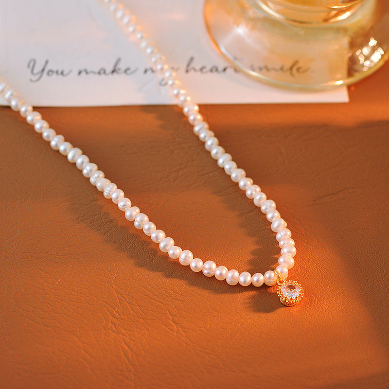 Chenghuanji Yang Zi Same Style Shijia Xiaomi Bead Inlaid Diamond Round Pendant Pearl Necklace Collarbone Chain for Women