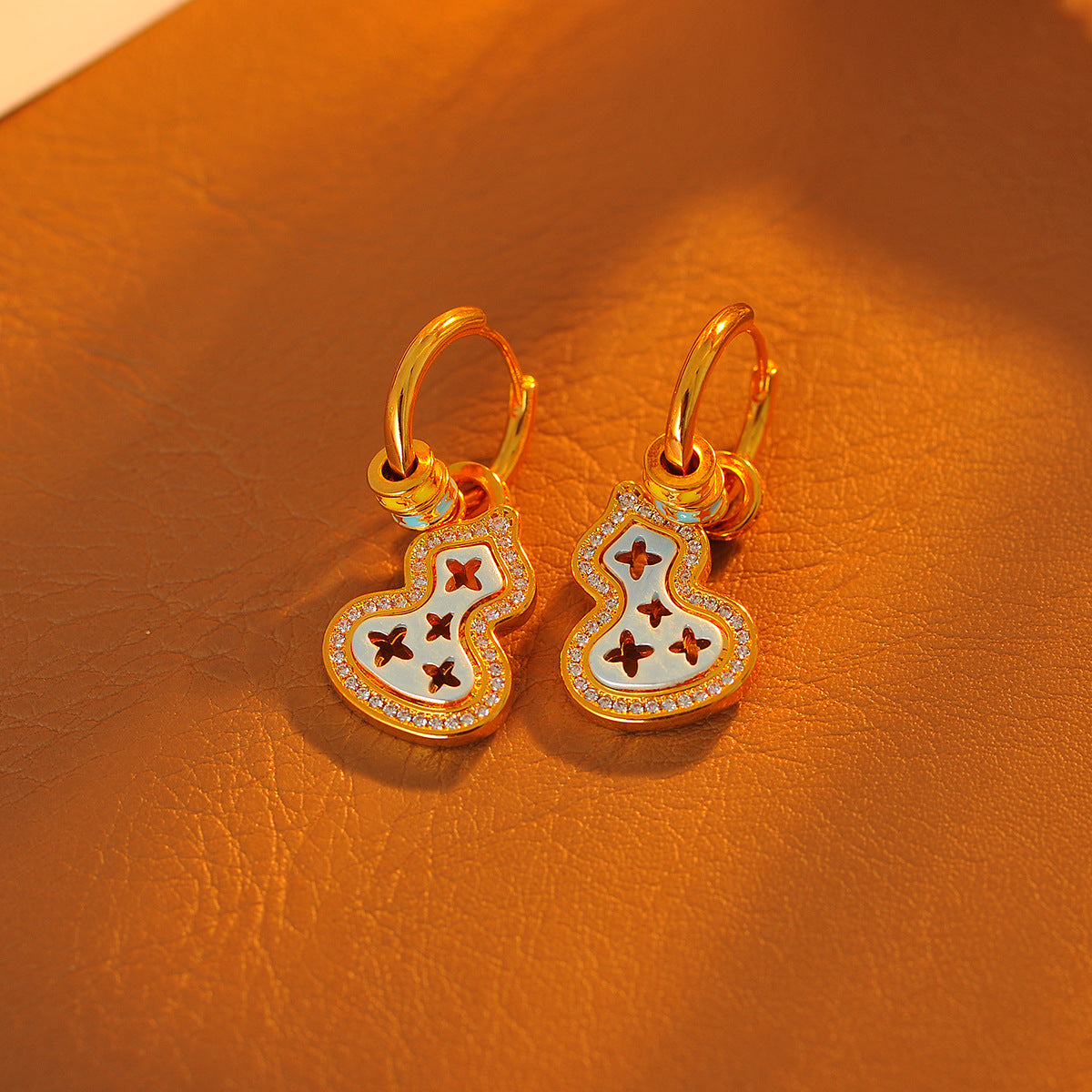 Japanese and Korean Simple New Micro Inlaid Zircon Blue Pine Gourd Pendant Necklace Exquisite Niche Gourd Earrings