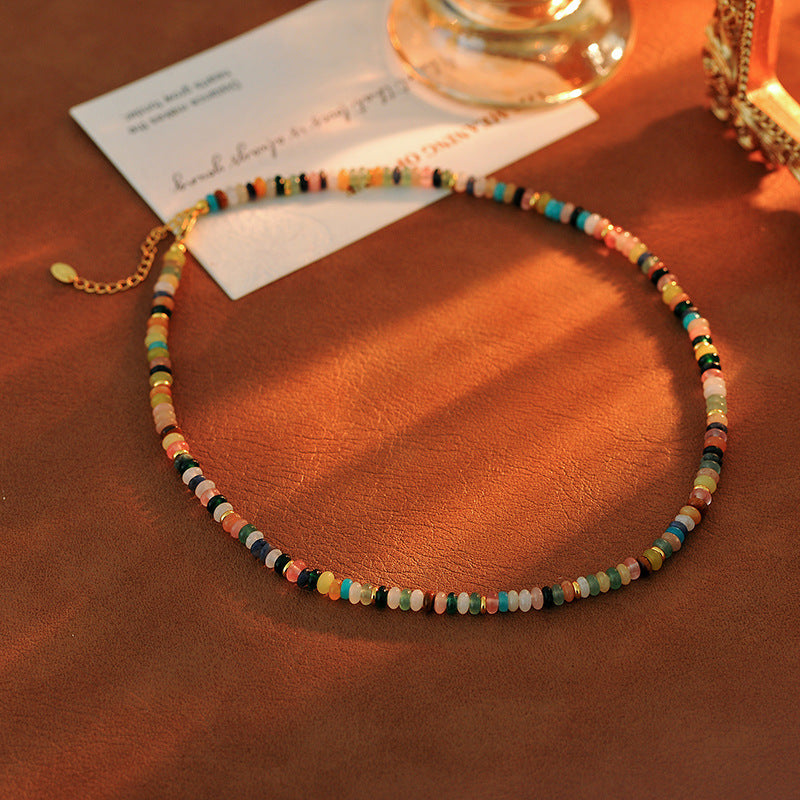Secret Garden Rainbow Natural Beaded Stone Necklace for Women New Colorful Dopamine Light Luxury Niche Choker