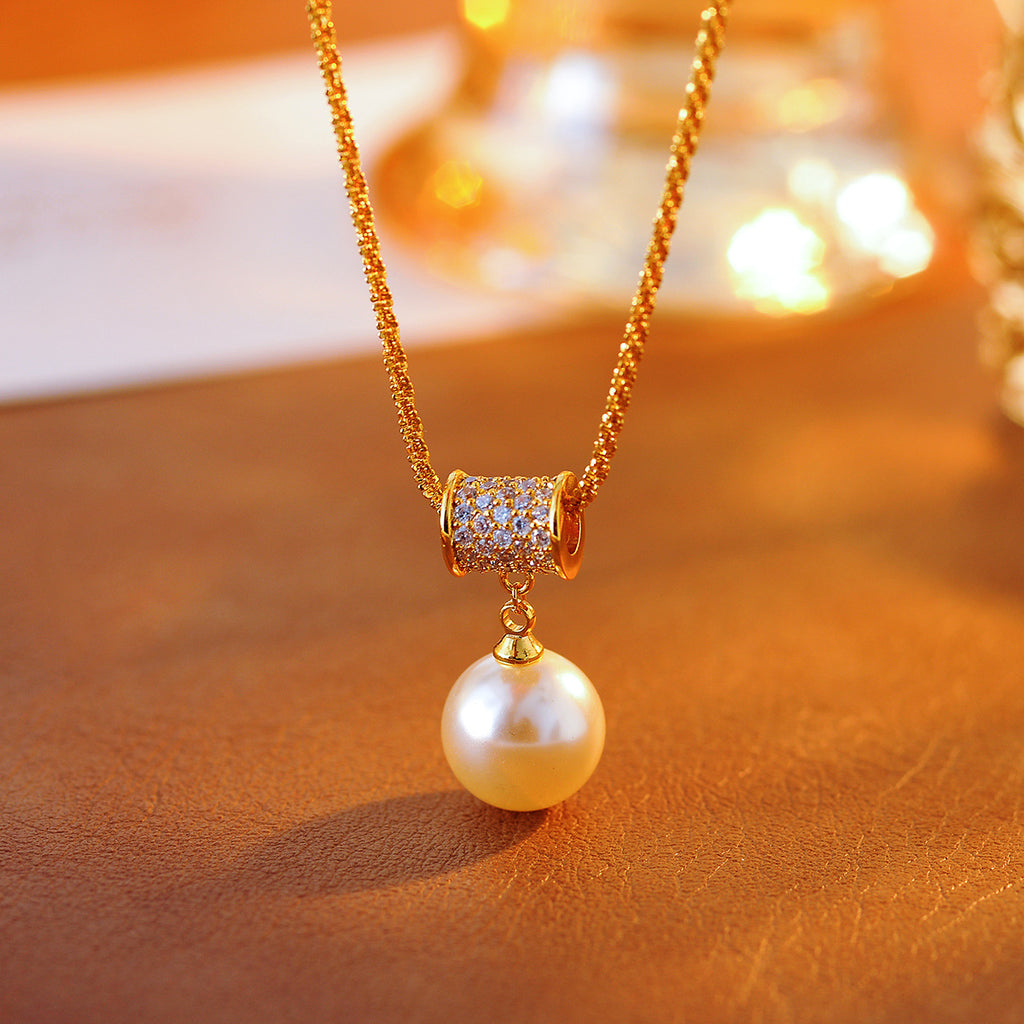 Golden Slim Waist Full Diamond Pearl Necklace for Women New Hot-Selling High-End Light Luxury Niche Sweater Chain